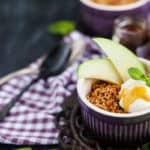 Apple crumble dessert with vanilla ice cream