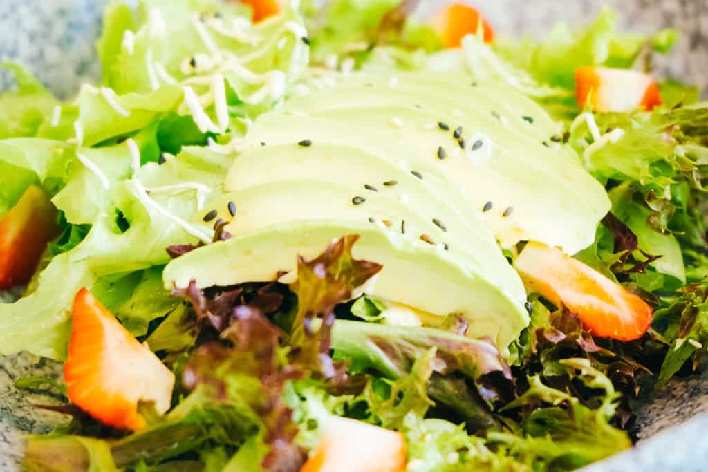 Avocado and Strawberry with vegetable salad