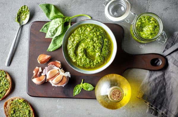 bowl of basil pesto