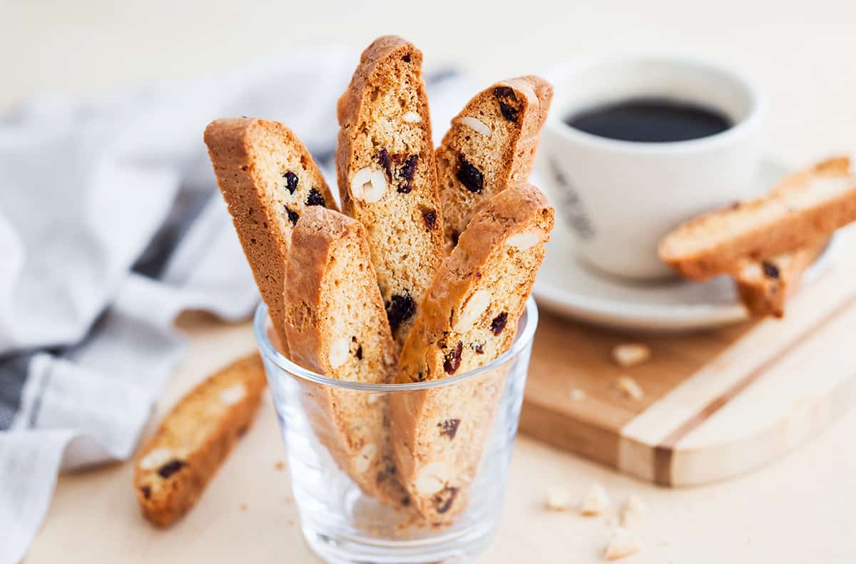Italian cranberry almond biscotti and cup of coffee