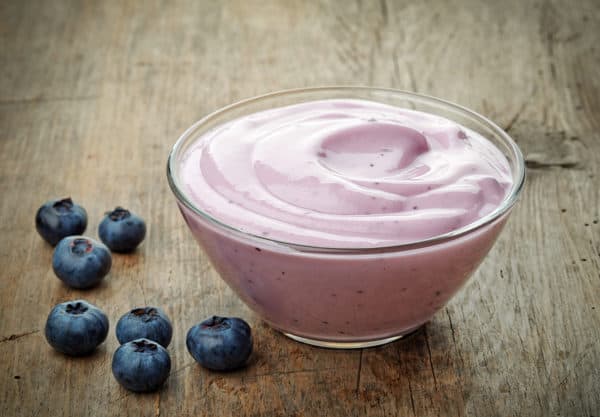 bowl of blueberry yogurt