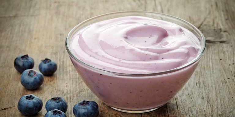bowl of blueberry yogurt