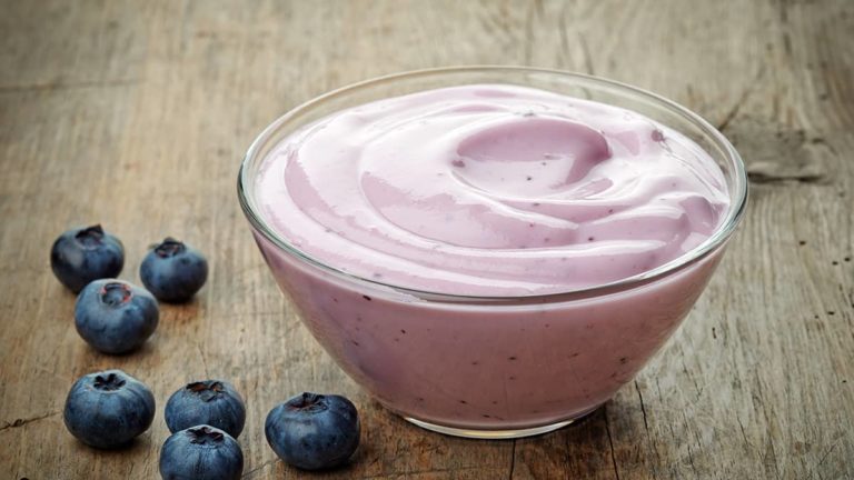 bowl of blueberry yogurt