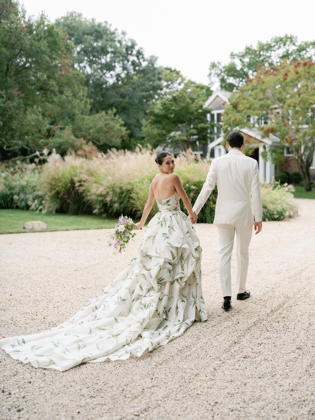 The Bride Wore a Lily of the Valley Dress and Her Mother’s Veil for Her Backyard Wedding in Bellport