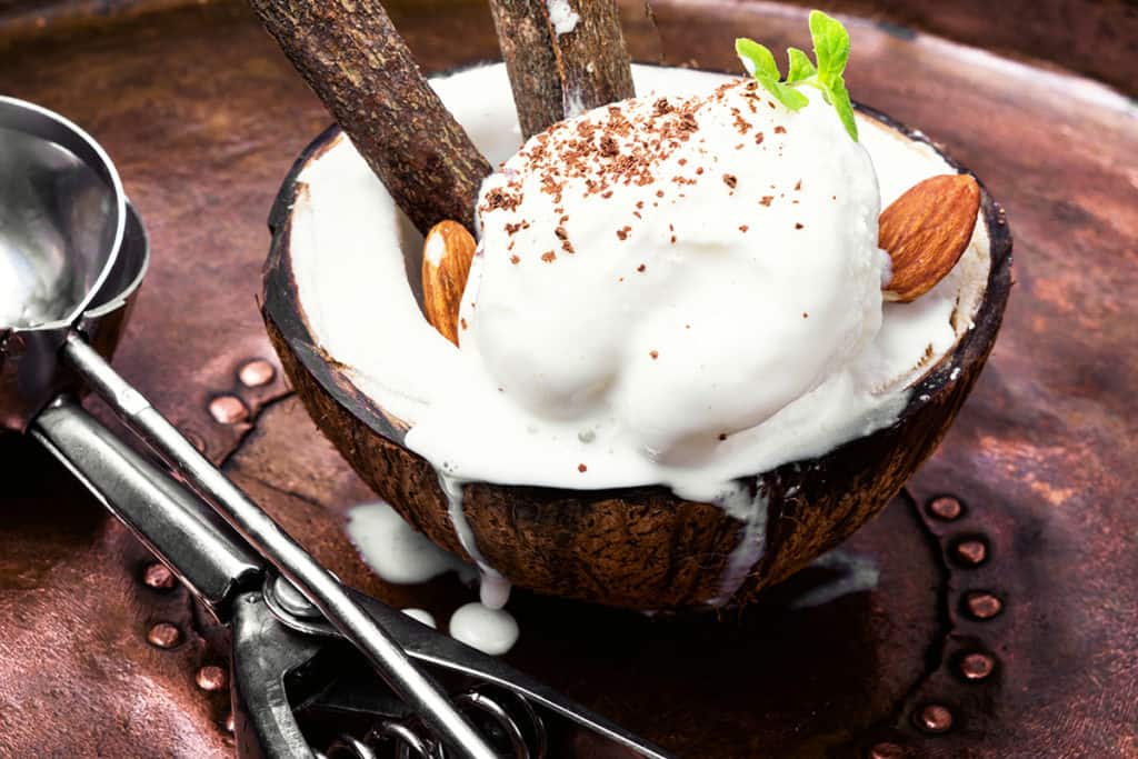 Coconut ice cream with almonds