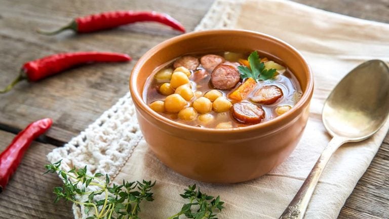 Soup with chickpeas and smoked sausage