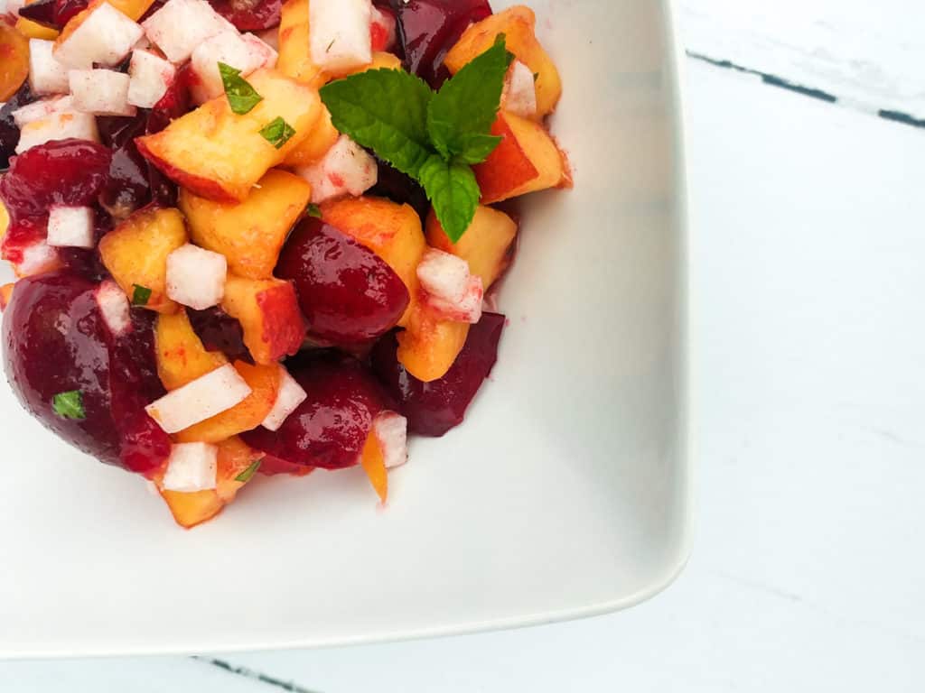 stone fruit salad closeup